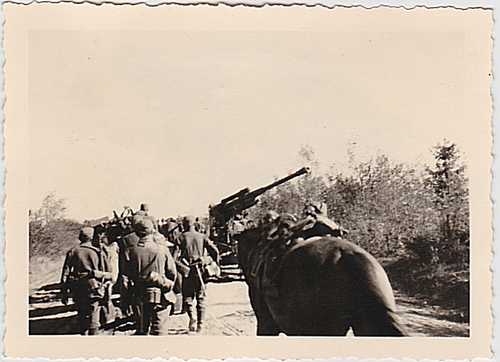German troops marching past abandoned russian flak