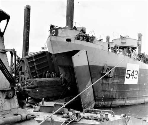 Unloading a DUKW at Mulberry Harbor