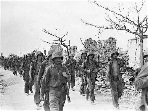 Column of Marines marching in