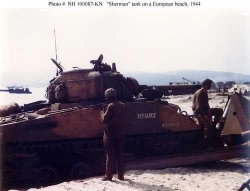 &quot;Sherman&quot; tank on a Eurpoean beach