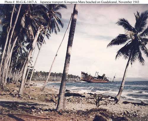 Japanese transport Kinugawa Maru beached on Guadalcanal