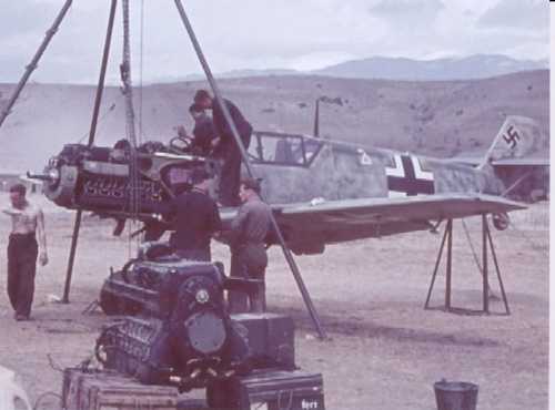 Working on the engine of a Bf-109E