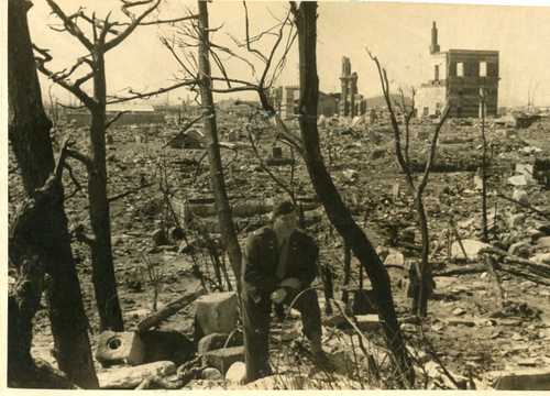 Soldier in Hiroshima ruins