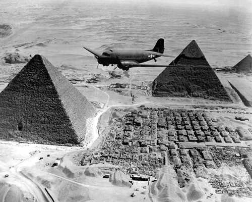 DC-3 over Egypt Pyramids