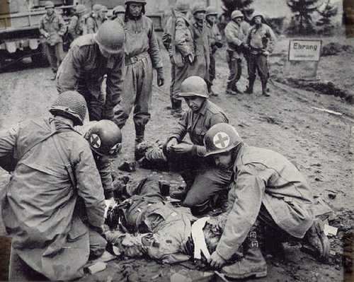 Wounded by artillery fire.