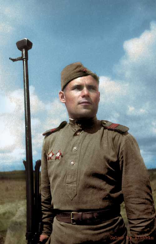 Soviet soldier with antitank-rifle, 1944