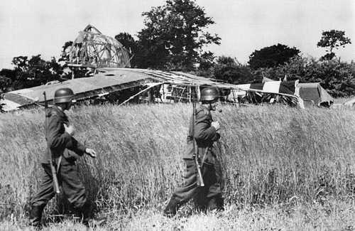 65 years D-Day: German infantry passing glider