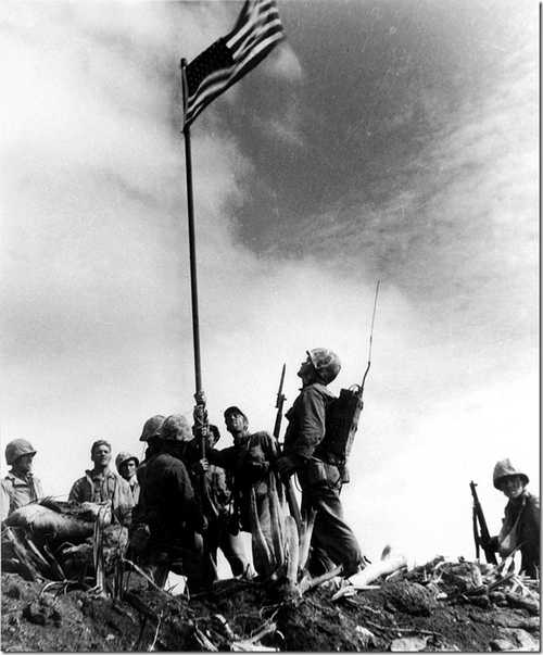 First flag raising on Iwo Jima
