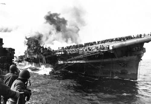 USS Santa Fe Hit by Japanese Bomber