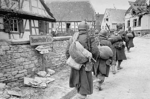 Marching into a German town