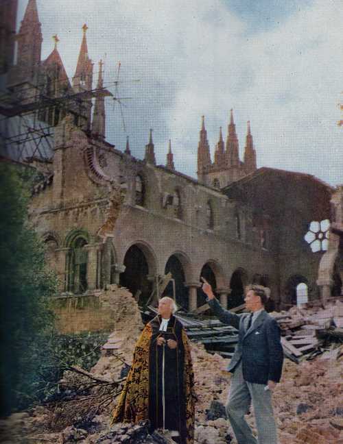 Dean of Canterbury Surveys his Ravaged Cathedral