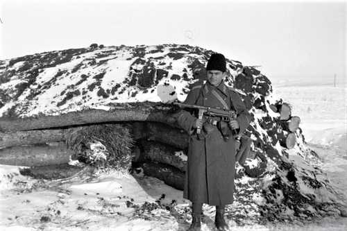 Left-handed soldier with a fur hat