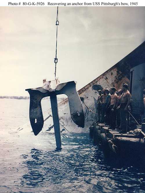 Recovering an anchor from USS Pittsburgh's bow