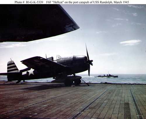 F6F &quot;Hellcat&quot; on the port catapult of USS Randolph