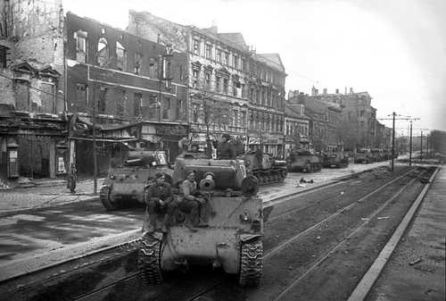 Soviet tanks on the streets of Berlin