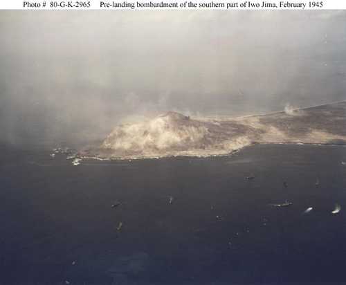 Pre-landing bombardment of the southern part of Iwo Jima