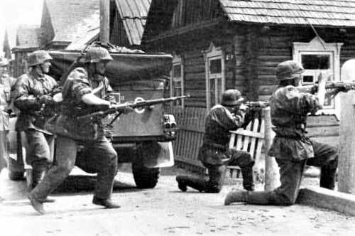 Rifle action in town