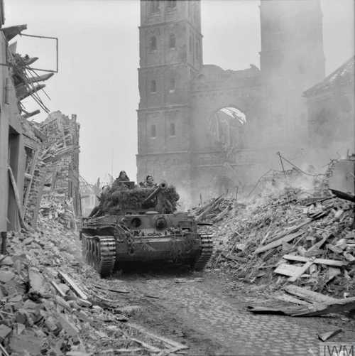 Cromwell tank with infantry