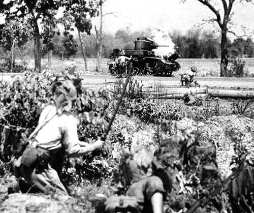 Burning british tank