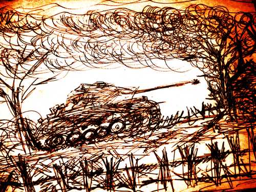 Veterans sketch of a tank. 