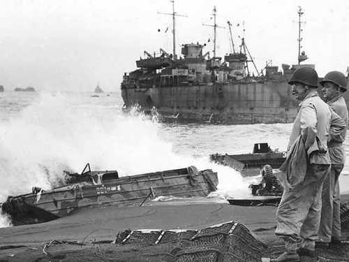 Looking at wreckage on Iwo Jima