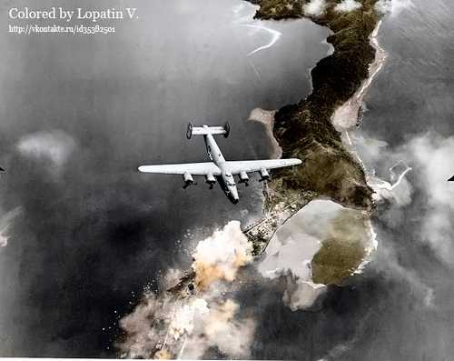 B-24 Liberator bombing Japanese port.