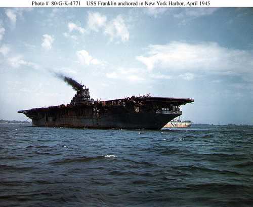 USS Franklin anchored in Ney York Harbor