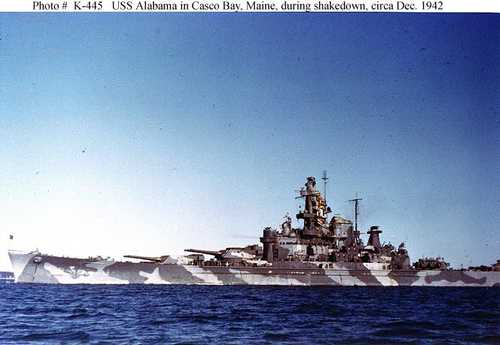 USS Albama in Casco bay, Maine, during shakedown