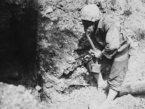 Marine uses Japanese gas mask