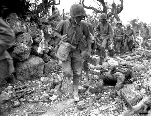 Marines Look at Dead Japanese