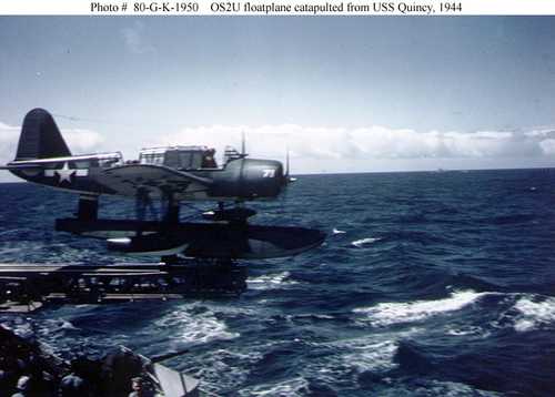 OS2U floatplane  catapulted from USS Quincy
