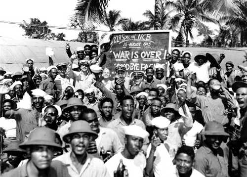 "'SeaBees" celebrate news of Japan's surrender