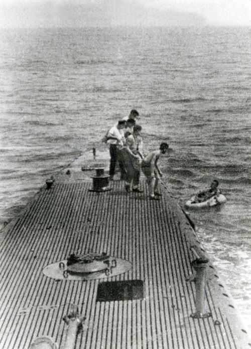 Future President G. Bush rescued by sub.