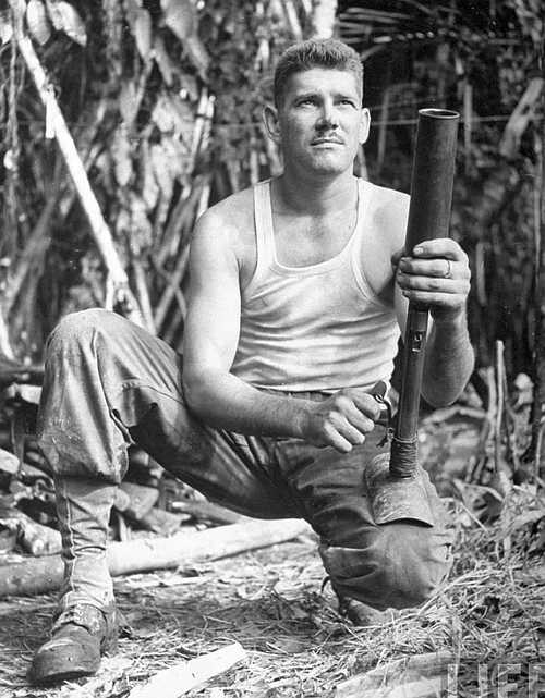 Marine with Japanese "knee mortar"
