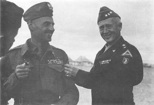 Generals meet, Patton and Anders.