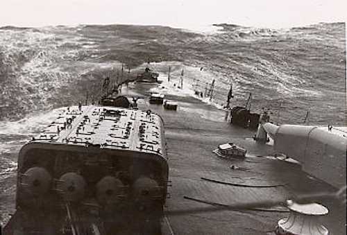 a pocket battleship in  heavy seas