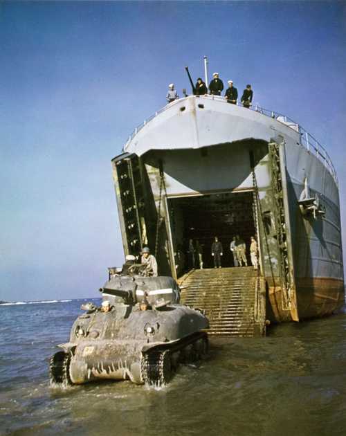Sherman Tank Leaves LST