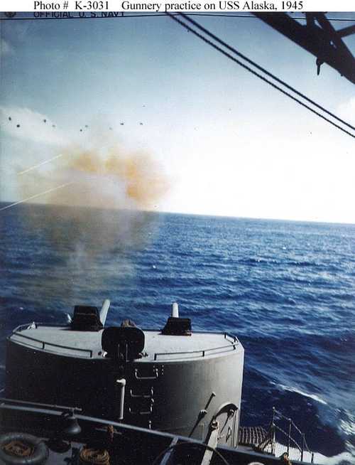 Gunnery practice on USS Alaska