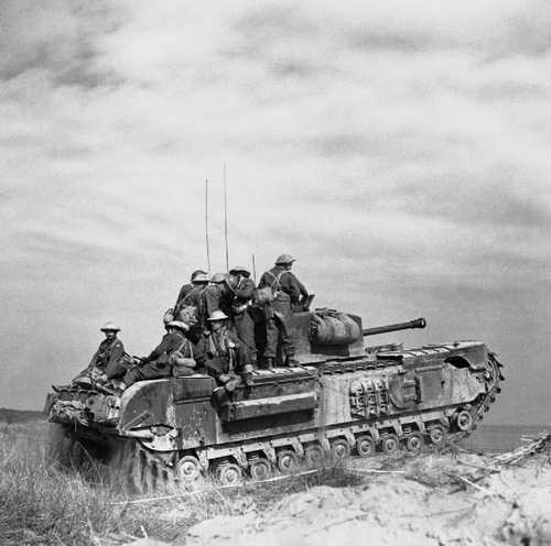 Italian infantry on a Churchill tank