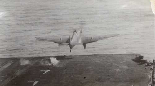 A Seafire taking off - HMS Illustrious