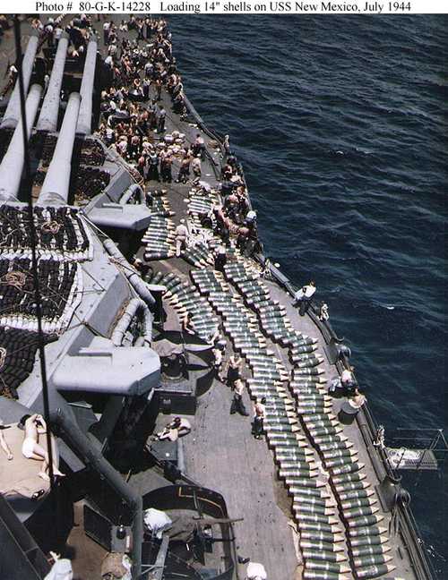 Loading 14&quot; shells on USS New Mexico