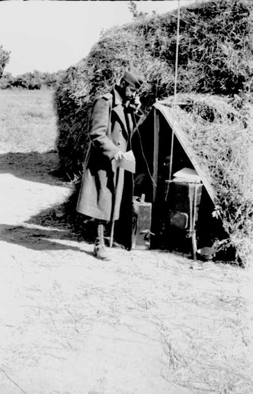 Romanian soldier near a radio station