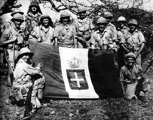Posing with captured flag