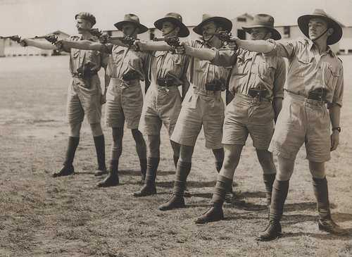 Australian soldiers practicing whit they revolvers