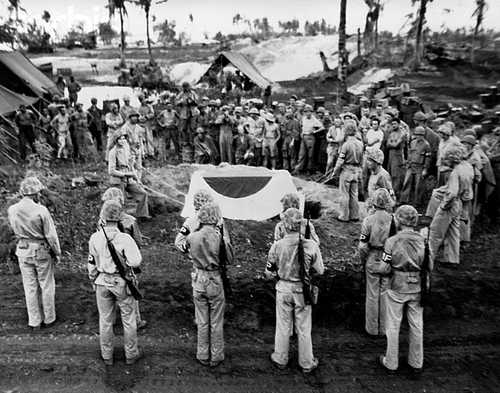 Marines bury a Japanese General
