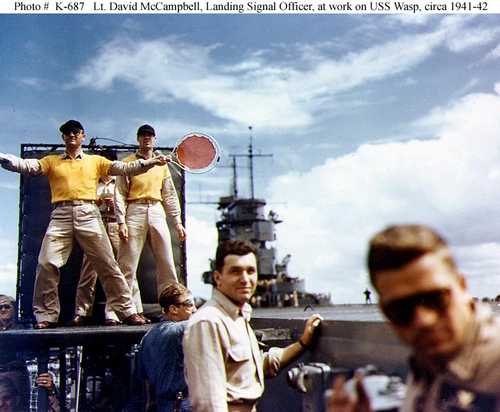 Lt. David McCampbell, Landing Signal Officer, at work