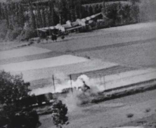 P-38 strafes a train