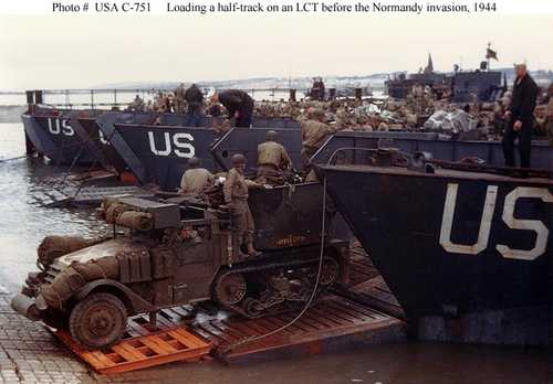 Loading a Half-Track on LCT before the Normandy invasion