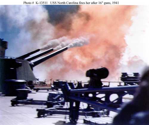 USS North Carolina fires her after 16&quot; guns
