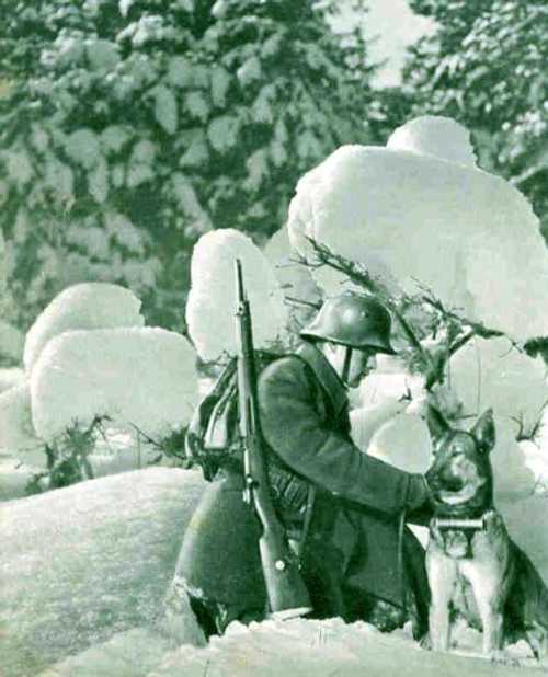 Lithuanian soldier vith dog
